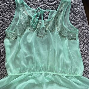 a.n.a Mint Green Sleeveless Tank Top with Tie Front and Lace Detail